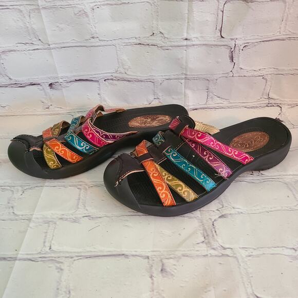 Elite By Corkys Stylish Multicolor Leather Sandals, Size 6.5/37, Closed Toe - Picture 5 of 9